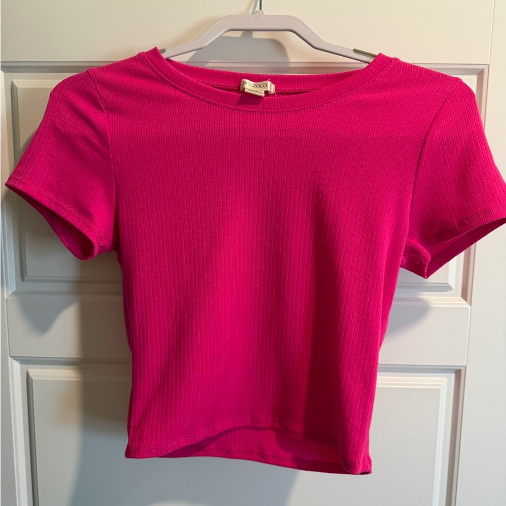 Bozzolo Hot Pink Ribbed Short Sleeve Top NWT
